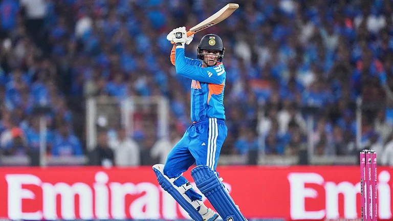 India's Abhishek Sharma plays a shot during the T20 World Cup cricket final match between India and New Zealand in Ahmedabad, India, Sunday, March 8, 2026 - (AP Photo/Ajit Solanki)