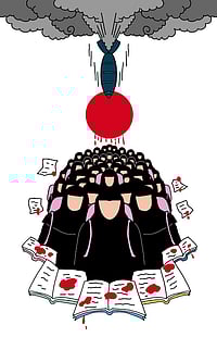 Women in the Crossfire: How Masculine Power Fuels War Artwork by Anupriya : How Toxic Masculinity Puts Women and Girls on the Frontlines of Suffering