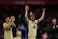 Athletic Club 0-1 FC Barcelona, La Liga: Yamal's Goal Settles Nervy Contest For Barca | Photo: AP/Miguel Oses : Barcelona's Lamine Yamal celebrates at the end of the Spanish La Liga soccer match between Athletic Bilbao and Barcelona in Bilbao, Spain.