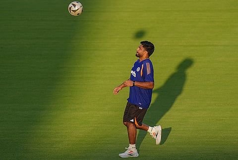India's Sanju Samson during a training session on the eve of the ICC Men's T20 World Cup 2026 final cricket match between India and New Zealand, at the Narendra Modi Stadium in Ahmedabad, Gujarat.