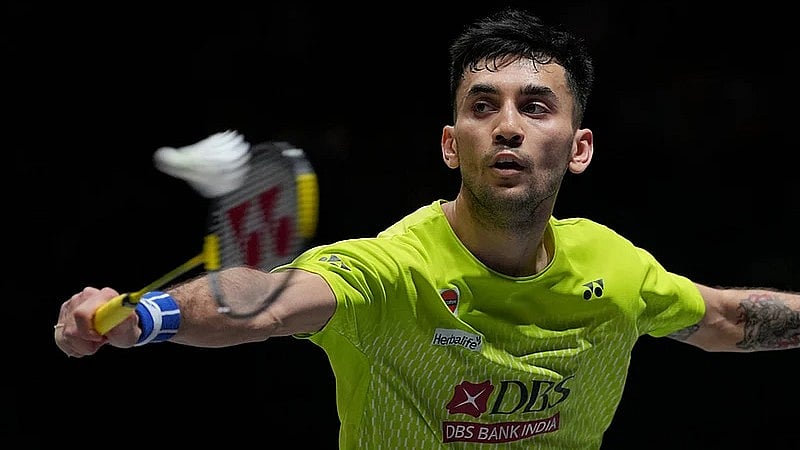 India's Lakshya Sen plays against Canada's Victor Lai during the men's singles semifinal match at the All England Open Badminton Championships in Birmingham, England. - Photo: AP