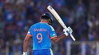 India Vs New Zealand Final, T20 World Cup: Sanju Samson Carries On Explosive Form; Scores Third Consecutive Fifty | Photo: AP/Ajit Solanki : India's Sanju Samson celebrates his fifty runs during the T20 World Cup cricket final match between India and New Zealand in Ahmedabad.