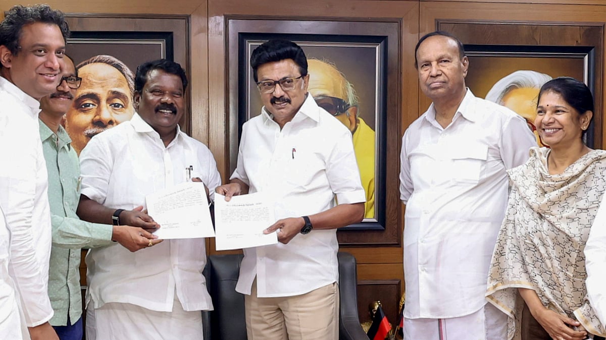 Tamil Nadu Chief Minister and DMK chief MK Stalin with party leaders 