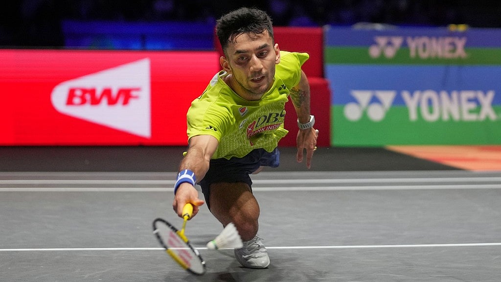 AP : Lakshya Sen in action at the All England Open 2026 semi-finals in Birmingham.