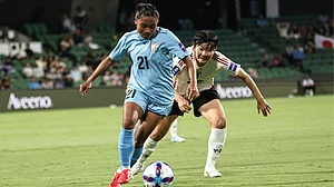 | Photo: AIFF : India's Sarita Yumnam with the ball during the AFC Women's Asian Cup match against Japan on March 7, 2026.