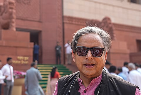 Congress MP Shashi Tharoor during the second part of Budget session of Parliament, in New Delhi.