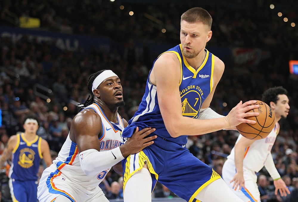 Golden State Warriors vs Oklahoma City Thunder NBA basketball-Kristaps Porzingis