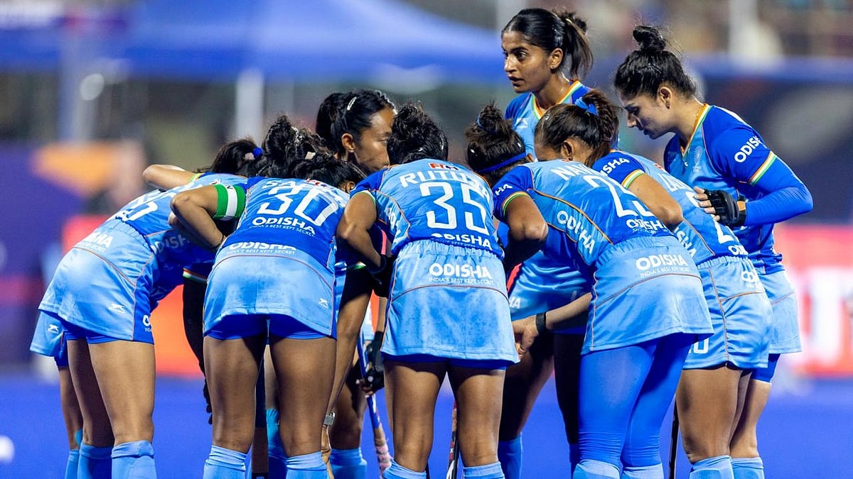 India players in action during the FIH Women's Hockey World Cup Qualifiers against Uruguay on March 8, 2026. - | Photo: Hockey India