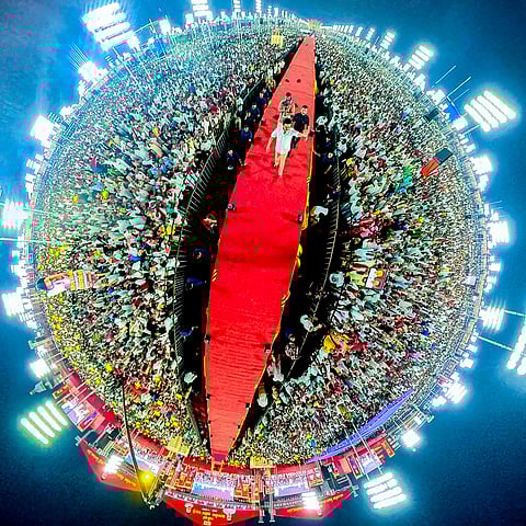 DMK president and Tamil Nadu Chief Minister MK Stalin greets supporters during the party's 12th State Conference, in Tiruchirappalli district.