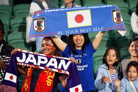 Japan supporters react during the Women's Asian Cup soccer match between Japan and Vietnam in Perth, Australia.