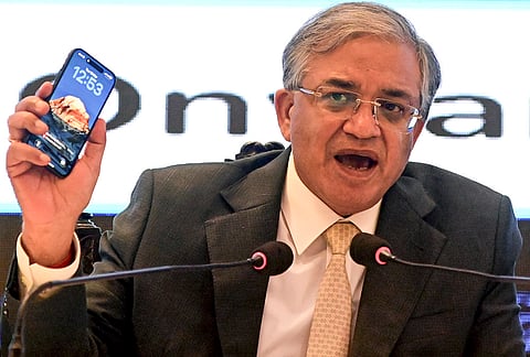 Chief Election Commissioner Gyanesh Kumar interacts with media persons during a press conference on poll preparedness for the General Election to the West Bengal Legislative Assembly 2026, at Rajarhat on the outskirts of Kolkata.