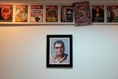 Portrait of Mr Vinod Mehta founder of Outlook Magazine in the cabin of current Editor Chinki Sinha on July 10, 2024 