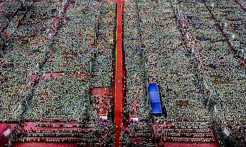 A large number of people attend the DMK's 12th State Conference, in Tiruchirappalli district.