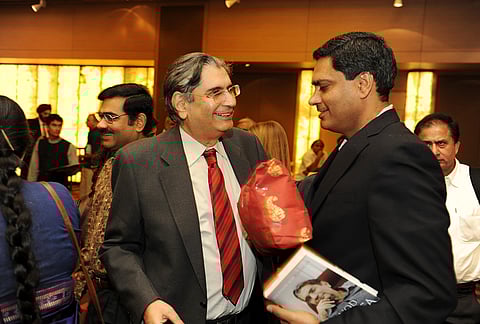 Vinod Mehta, Editor-in Chief of Outlook Group, and Anirudh Behl, editor of the online magazine Cobrapost.com, Vinod Mehta's Book Launch in New delhi on Nov. 09, 2011.