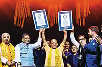 Chief Minister Yogi Adityanath with the Guinness World Records citation, conferred for setting a new record by lighting 26,17,215 diyas along the banks of the Saryu river on October 19, 2025, the latest in a series of consecutive records achieved by the Uttar Pradesh government in Ayodhya