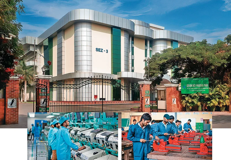 SEZ industrial building with workers in manufacturing and assembly lines