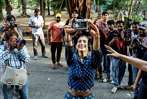 Bollywood actor Kubbra Sait during a promotional event for the upcoming web series 'Sankalp', in Mumbai.