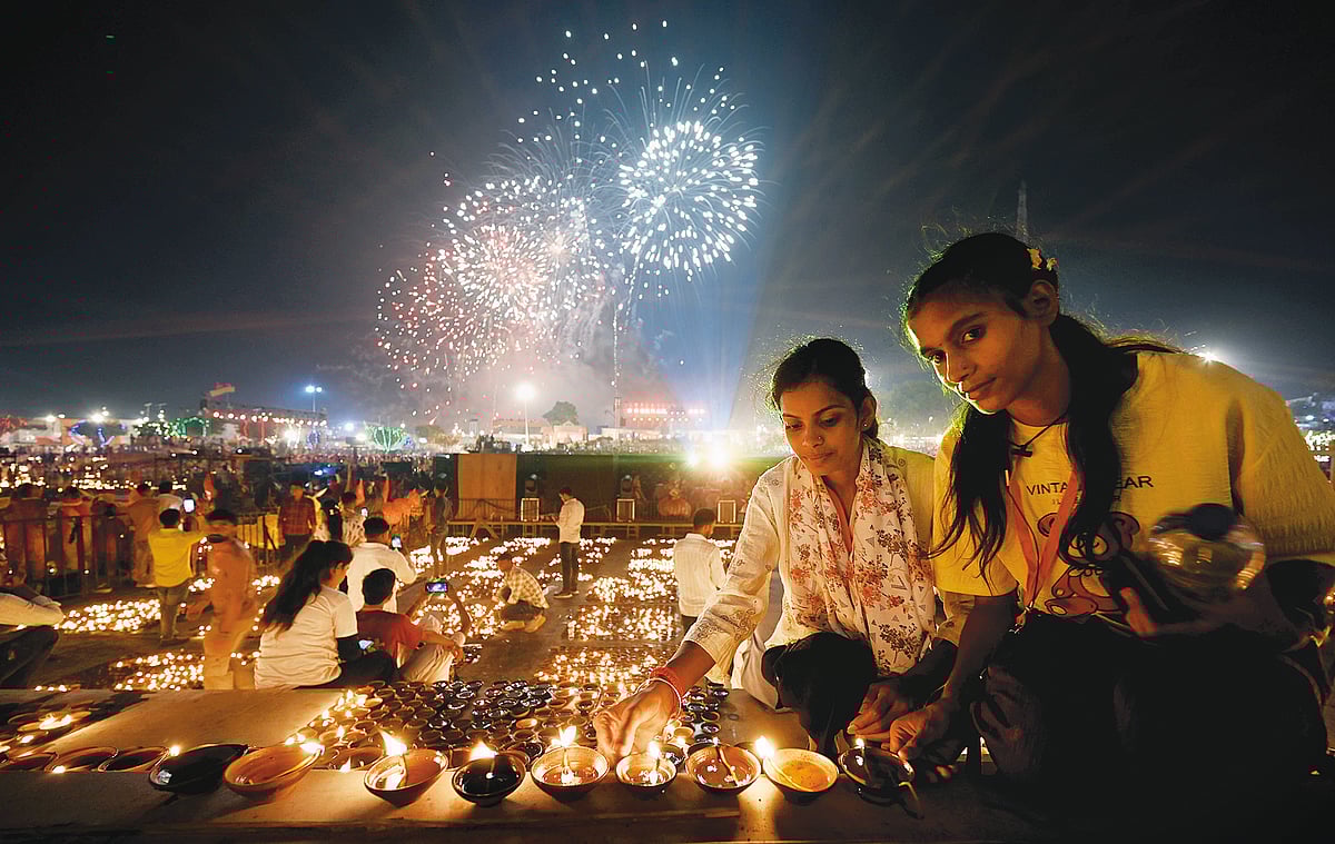 People celebrating Diwali in UP