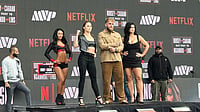 "This Is The Biggest Fight In MMA Right Now", Says Ronda Rousey On Her Bout With Gina Carano AP : Ronda Rousey, center left, and Gina Carano, right, pose with promoter Jake Paul, center right, during a news conference in Inglewood, Calif., Tuesday, March 10, 2026.