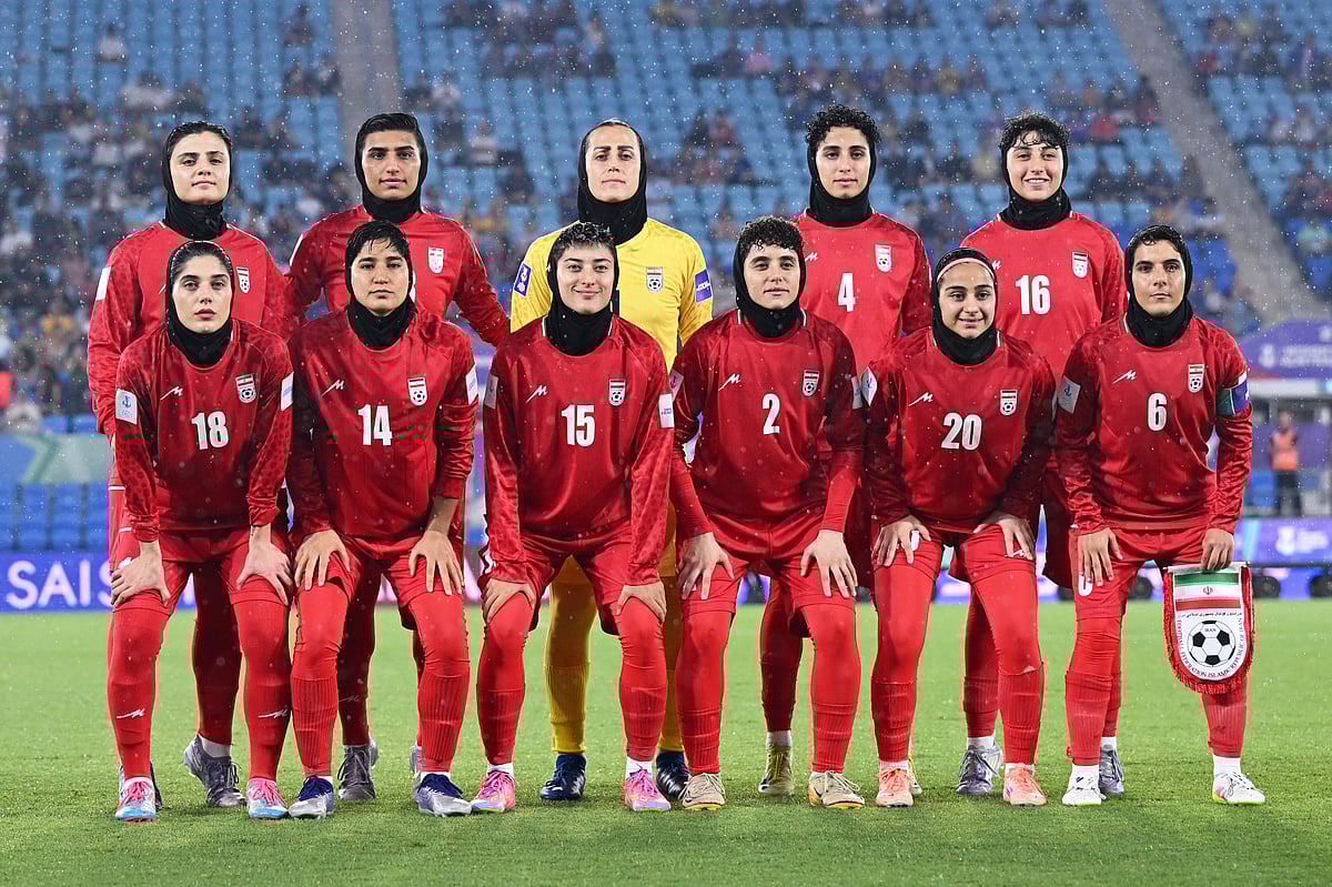 Iranian players pose for a team photo ahead of the Women's Asian Cup soccer match between Iran and the Philippines in Robina, Australia, Sunday, March 8, 2026 - Dave Hunt/AP