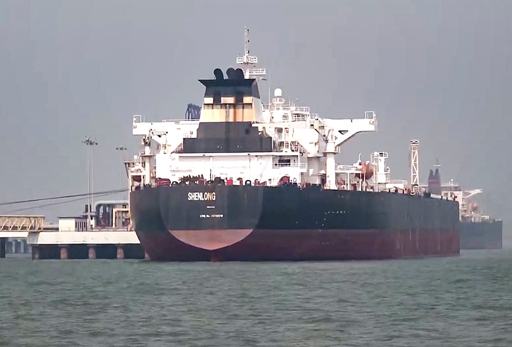 Mumbai: Crude oil tanker Shenlong berths at Jawahar Dweep