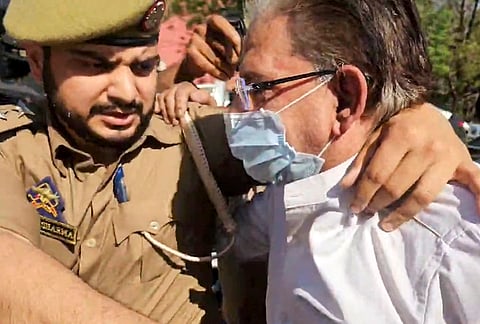 Accused Kamal Singh Jamwal is produced in a court in connection with the attack on National Conference leader Farooq Abdullah, in Jammu.