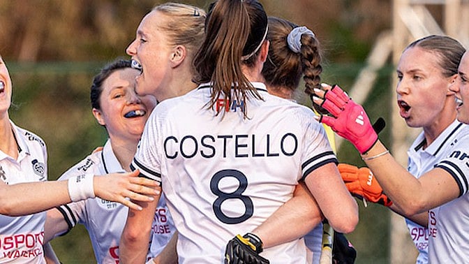 Scotland celebrating their win over Uruguay in the FIH Women's Hockey World Cup Qualifiers 2026 Pool B clash.  - FIH_Hockey/X
