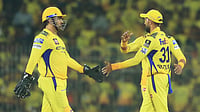  (AP Photo/R. Parthibhan)

 : Chennai Super Kings' players celebrate the dismissal of Royal Challengers Bengaluru's Devdutt Padikkal during the Indian Premier League cricket match between Chennai Super Kings and Royal Challengers Bengaluru at M. A. Chidambaram Stadium in Chennai, India, Friday, March 28, 2025.
