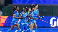 Hockey India : India women's hockey team players in action in the FIH Women's Hockey World Cup Qualifiers 2026.