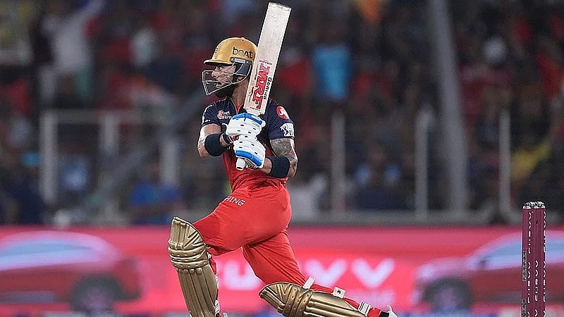 Virat Kohli plays a shot during the Indian Premier League 2026 final between Punjab Kings and Royal Challengers Bengaluru at Narendra Modi Stadium in Ahmedabad. - AP
