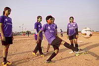 Dinesh Parab/Outlook : Women football players from Parcham football academy are practicing on Fatima Bi Savitri Bai sports ground the only women's sports ground, in Mumbra. 