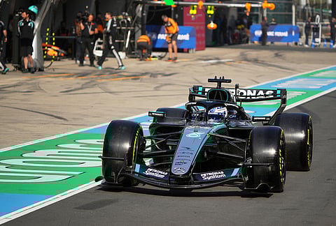 Mercedes driver George Russell of Britain gets ready for the sprint qualifying ahead of the Chinese Formula One Grand Prix, in Shanghai, China.
