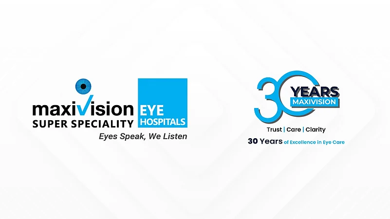 MaxiVision Eye Hospitals logo with 30 years excellence in eye care message