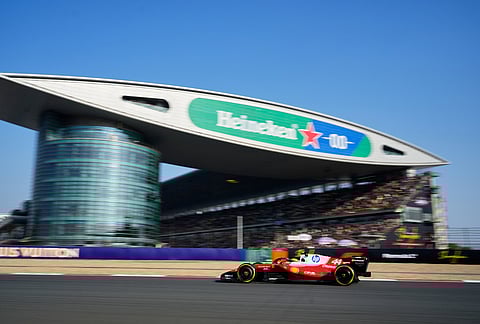 Ferrari driver Lewis Hamilton of Britain steers his car during the sprint qualifying ahead of the Chinese Formula One Grand Prix, in Shanghai, China.