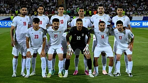 | Photo: AP/Vahid Salemi : Irans's players pose for a team photo before an Asian group A qualifying soccer match against North Korea for the 2026 World Cup, June 10, 2025, at Azadi Stadium in Tehran, Iran.