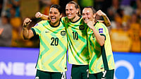 Australia 2-1 North Korea, AFC Women’s Asian Cup 2026 Quarter‑Final: Kerr Inspires Matildas To Semis And World Cup Spot | Photo: AP/Gary Day : Australia's Sam Kerr, left, Emily van Egmond, and Caitlin Foord, right, pose for a photo as they celebrate following during the Women's Asian Cup quarterfinal soccer match between Australia and North Korea in Perth, Australia, Friday, March 13, 2026.