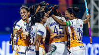 India 1-0 Italy, FIH Women’s Hockey World Cup Qualifiers Semi-Final: Manisha Strike Sends Hosts Into Final | Photo: Hockey India : India players celebrate after Manisha's goal during the FIH Women's Hockey World Cup Qualifiers against Italy on March 13, 2026.