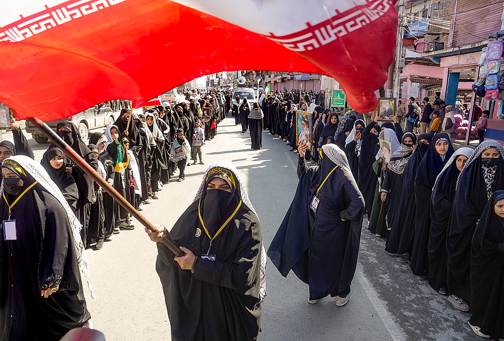 People take part in a Youm-e-Quds protest demonstration expressing solidarity with Palestinians amid the ongoing West Asia conflict, in Magam, Budgam district, Jammu and Kashmir. - | Photo: PTI/S Irfan