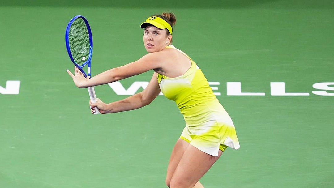 Linda Noskova in action against Talia Gibson in Indian Wells Open 2026 quarter-final.  - BNPPARIBASOPEN/X
