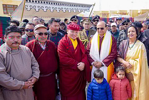 Ladakh LG Vinai Kumar Saxena during his swearing-in ceremony, at the Arya Nagarjuna Auditorium of the Central Institute of Buddhist Studies in Choglamsar, Leh, Ladakh.