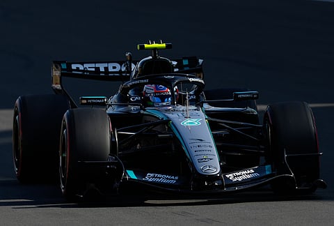 Mercedes driver Andrea Kimi Antonelli of Italy steers his car during the qualifying session of the Chinese Formula One Grand Prix at the Shanghai International Circuit, in Shanghai, China.