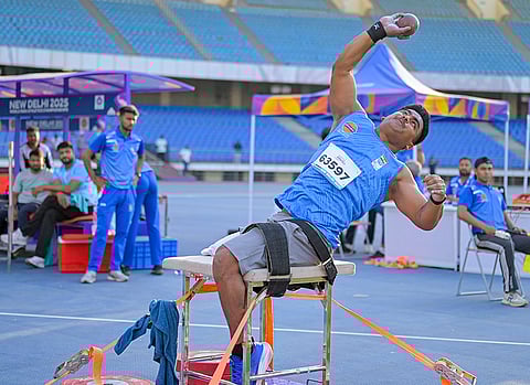 India’s Shubham Juyal during the Men’s Shot Put F57 at the World Para Athletics Grand Prix 2026, in New Delhi. 