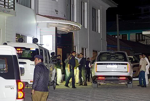 Security beefed up as Congress leaders arrive at a hotel ahead of the polling for two Rajya Sabha seats in Haryana, in an attempt to keep its flock together, near Kufri in Shimla.
