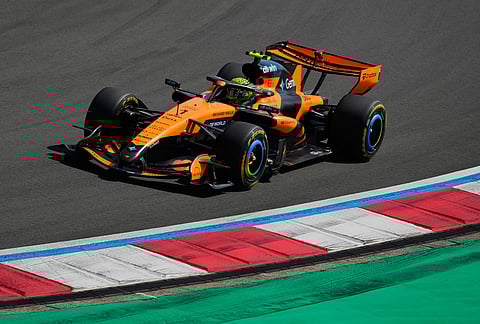 McLaren driver Lando Norris of Britain steers his car during the Sprint Race of the Chinese Formula One Grand Prix at the Shanghai International Circuit, in Shanghai, China.