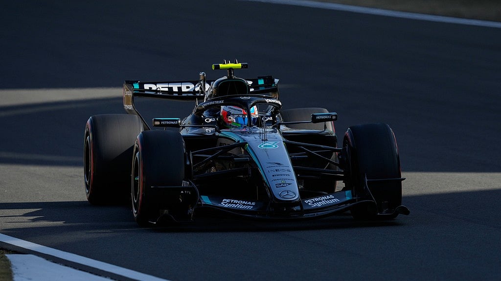 Mercedes driver Andrea Kimi Antonelli of Italy steers his car during the qualifying session of the Chinese Formula One Grand Prix at the Shanghai International Circuit, in Shanghai, China, Saturday, March 14, 2026. - AP Photo/Vincent Thian