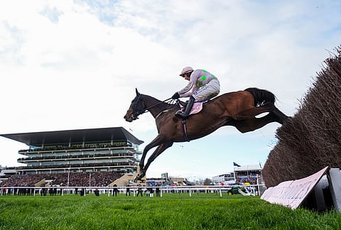 Paul Townend aboard Gaelic Warrior on their way to winning the Cheltenham Gold Cup Chase on day four of the 2026 Cheltenham Festival at Cheltenham Racecourse, England.