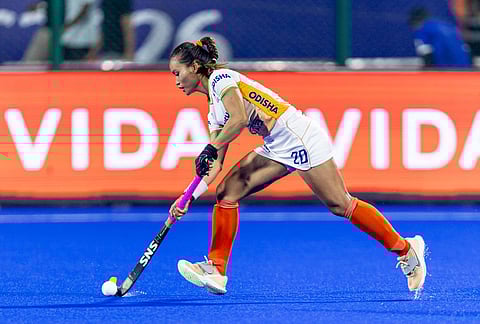 India's Lalremsiami in action against Italy during the FIH Women's Hockey World Cup Qualifiers match on March 13, 2026.