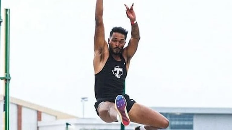Lokesh Sathyanathan during an NCAA track and field meet at the US - Instagram/Lokesh Sathyanathan