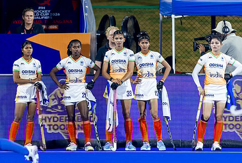 India players in action against Italy during the FIH Women's Hockey World Cup Qualifiers match on March 13, 2026.