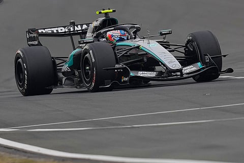 Mercedes driver Andrea Kimi Antonelli of Italy steers his car during the Chinese Formula One Grand Prix race at the Shanghai International Circuit, in Shanghai, China.